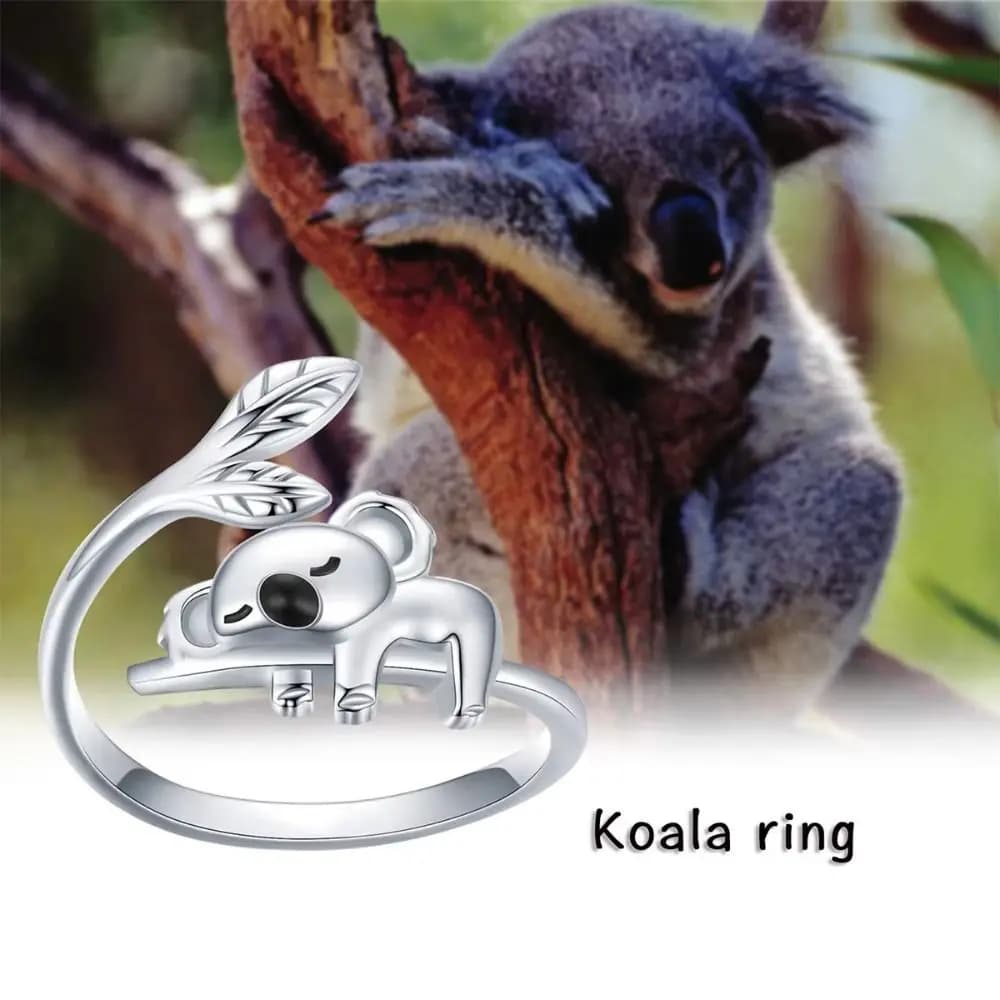 Anello Aperto con Animali Adorabili, Stile Trendy, Design Semplice, Anello con Panda, Anello con Koala, Accessorio Moda