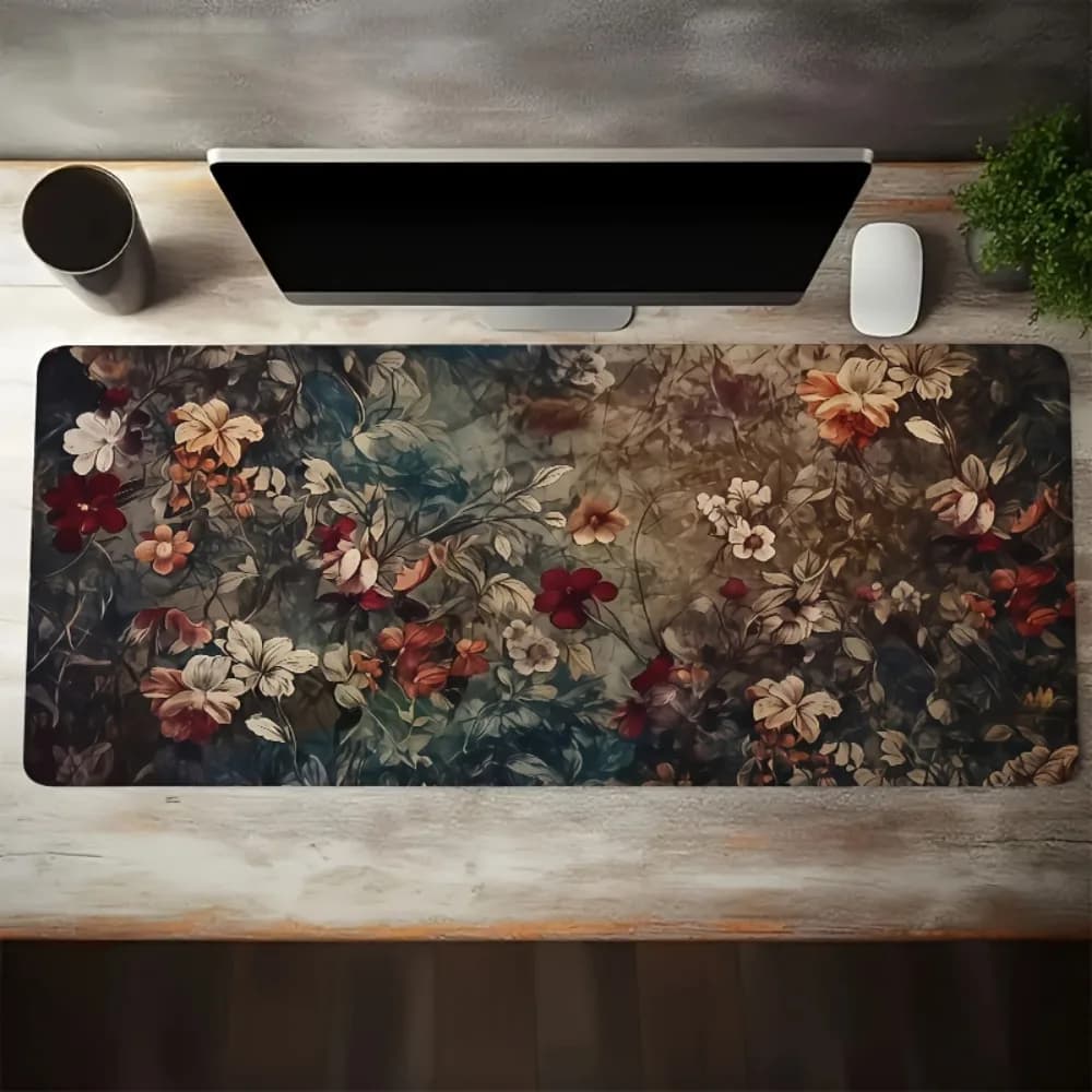 Tappetino per Mouse da Gaming Grande con Motivo Floreale, Base in Gomma Naturale Antiscivolo con Bordi Cuciti per Ufficio e Casa