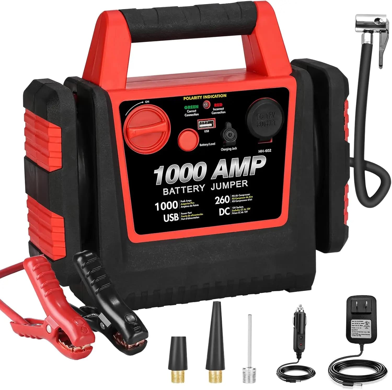 Avviatore di Emergenza per Auto 1000Amp 12V con Compressore d'Aria 260PSI e Stazione di Alimentazione Portatile 10000 mAh