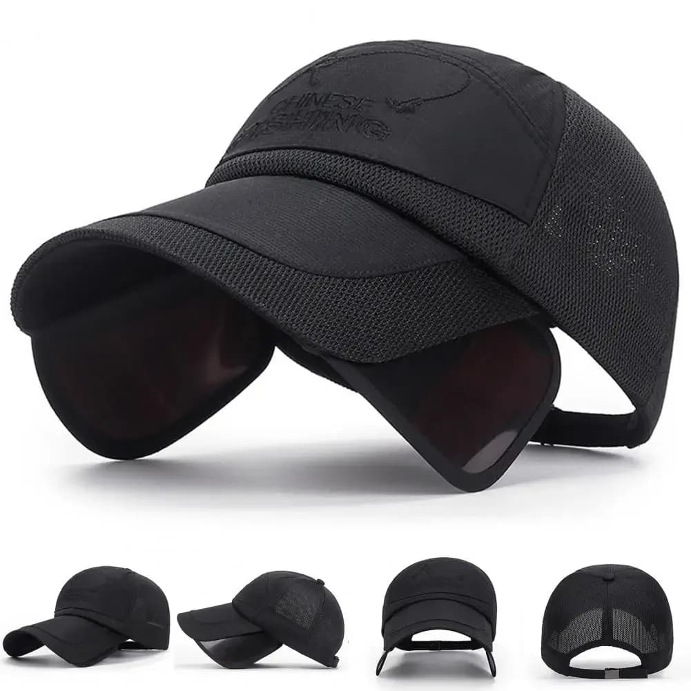 Cappello con visiera parasole regolabile Cappello da pesca con tesa retrattile Maglia traspirante ad asciugatura rapida per uomo Donna Sport all'aria aperta Campeggio Viaggi