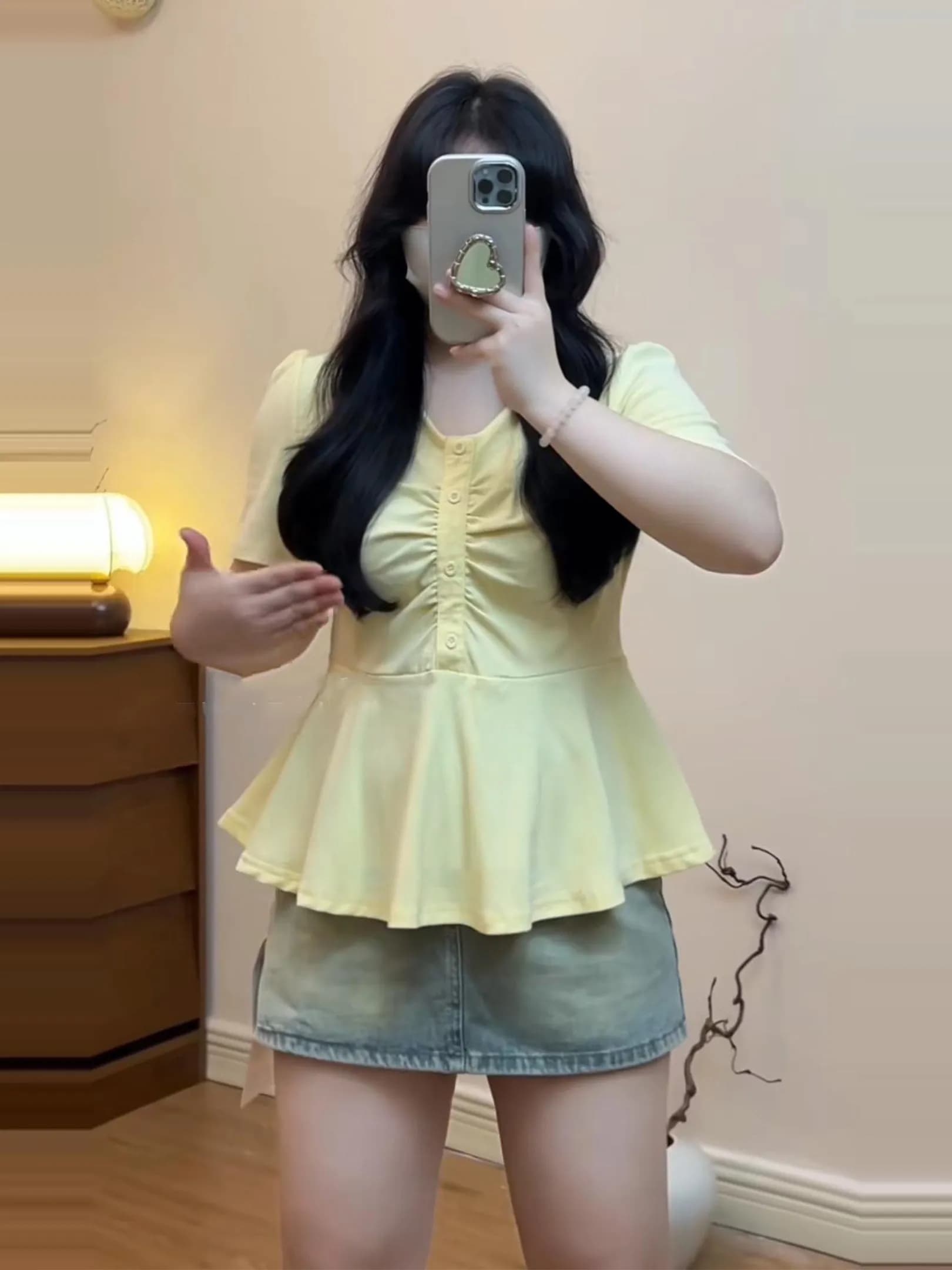 plus Size Pure Cotton Ruffle Hem V-Neck Short Sleeve T-Shirt Women Summer Elegant Slimming Belly Covering Top Korean Style