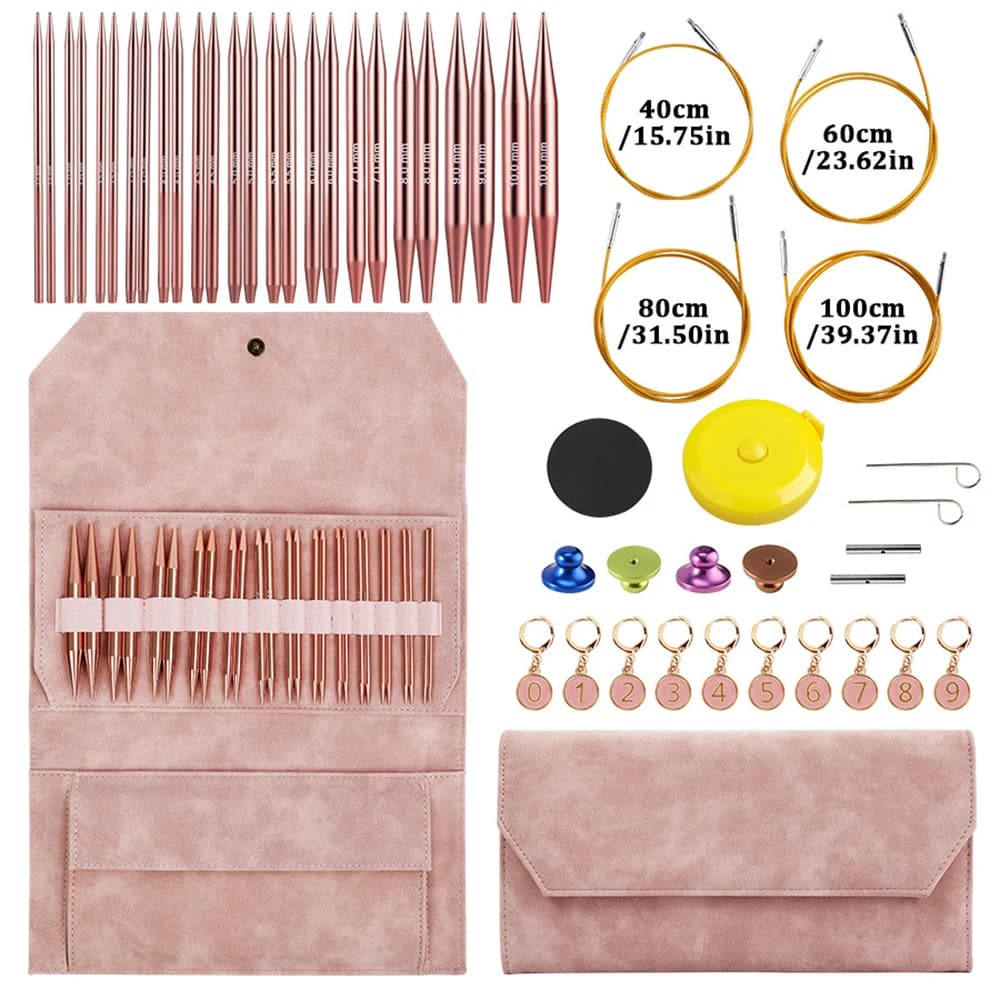26Pc In Alluminio Intercambiabili Aghi Per Cucire Uncinetto Circolari Ferri Da Maglia Set Filato Per Tessitura Strumento Per Maglieria Accessori Per Tessuto