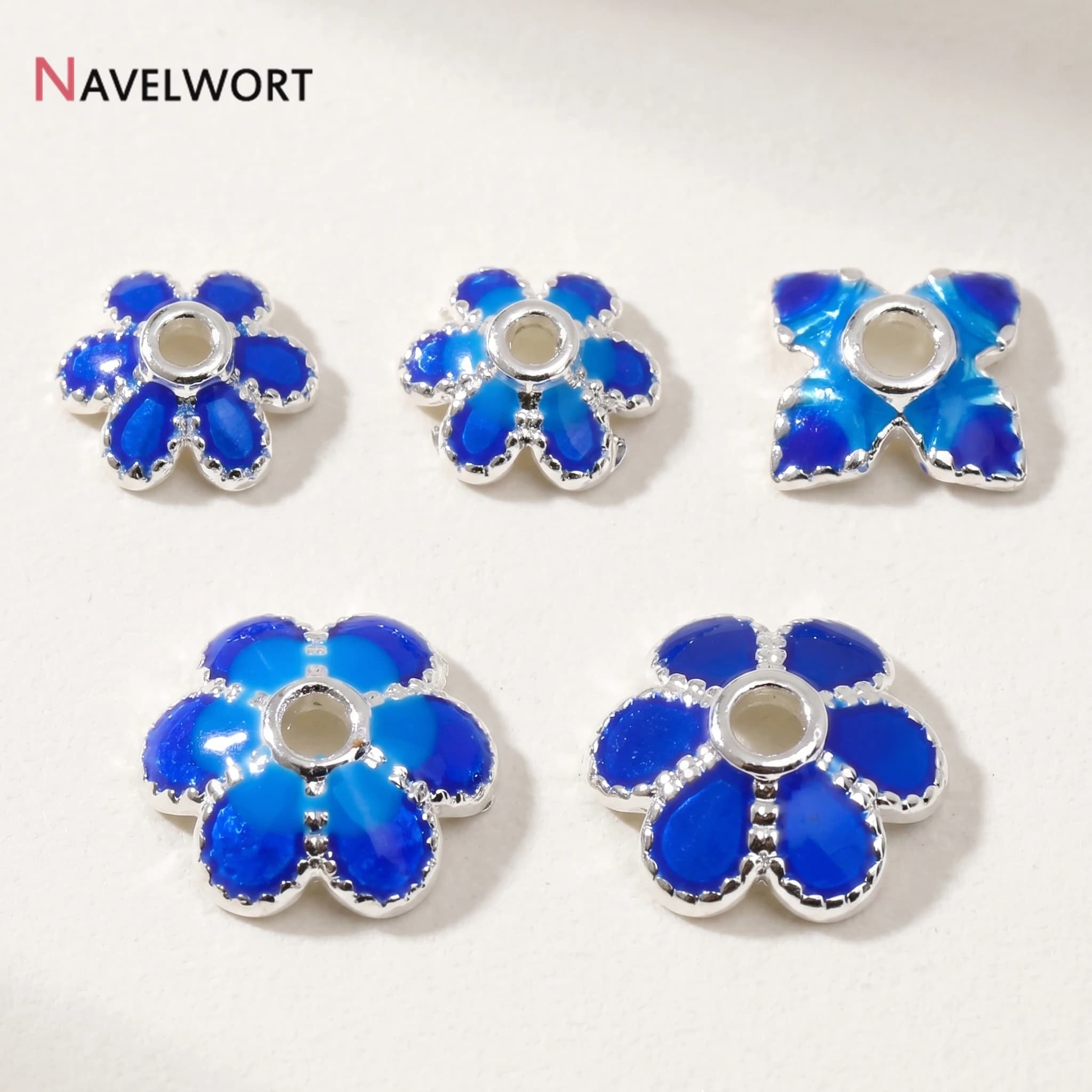 Copriperle in ottone placcato oro 18 carati, copriperle a forma di fiore blu per bracciali, collane, materiali per la creazione di gioielli fai da te, accessori.