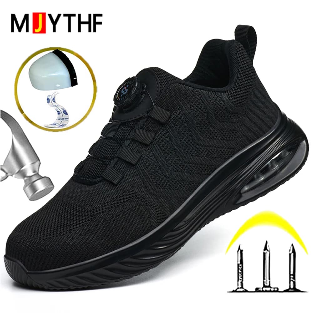 Pulsante rotante Scarpe antinfortunistiche Uomo Cuscino d'aria Scarpe da ginnastica da lavoro Scarpe con punta in acciaio Scarpe di protezione di sicurezza antiforatura Stivali da lavoro