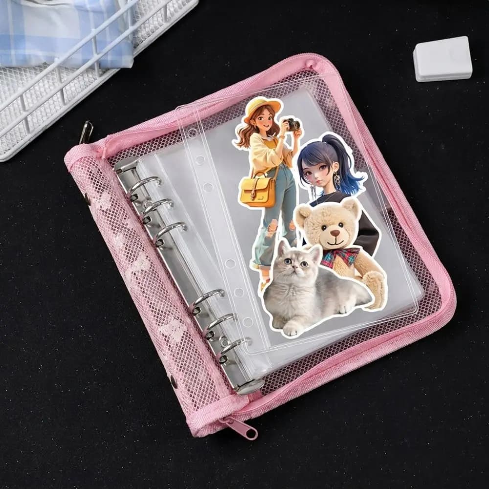 Bow Decoration Ring Binder Album Lace Zipper Closure Photo Collection Book A6 Size Diary Planner Notebook Photo Card Collection
