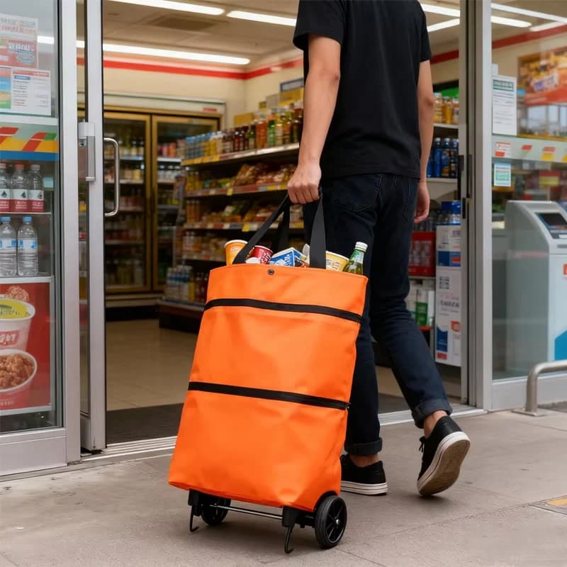 Carrello della spesa pieghevole con ruote, trolley portatile a zaino, impermeabile, per la spesa domestica