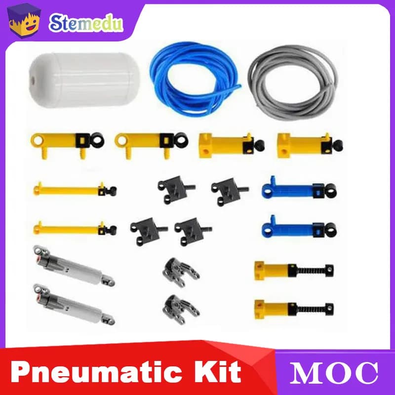 21PCS MOC Kit di parti pneumatiche Pompa d'aria/serbatoio/pistone/tubo/valvole per set di blocchi di costruzione STEM Giocattoli educativi da costruzione