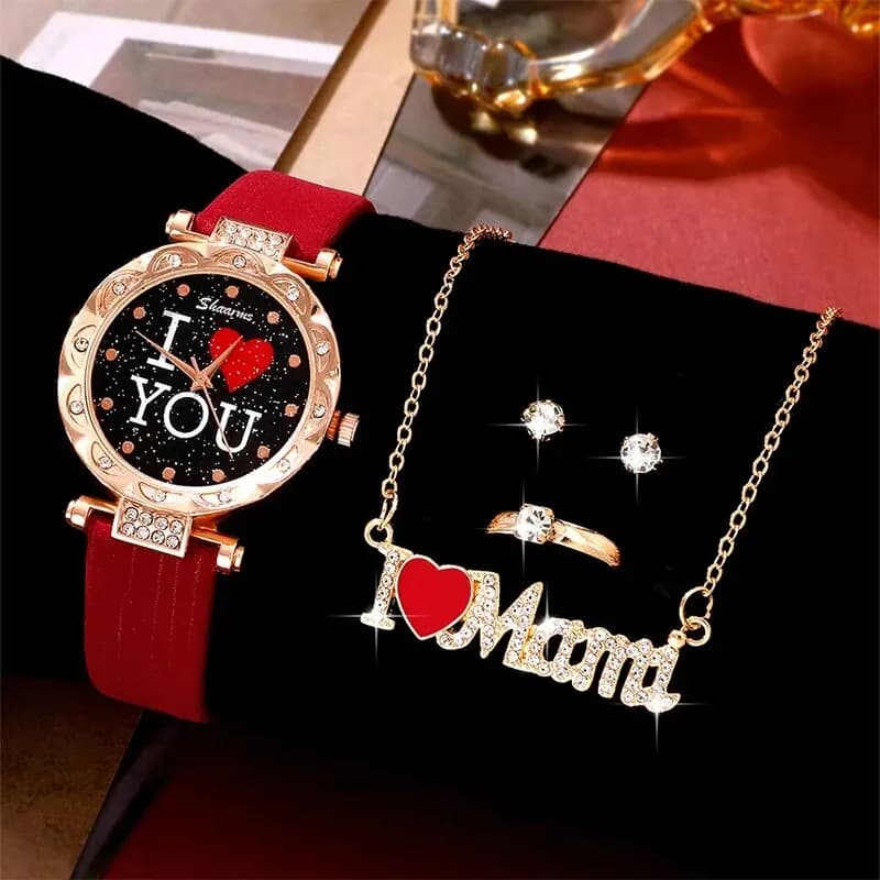 5 pcs Women's Watch Luxury Women's Wrist Watch Quartz Dial Love Wrist Watch Fashion Reloj Mujer Relogio Female