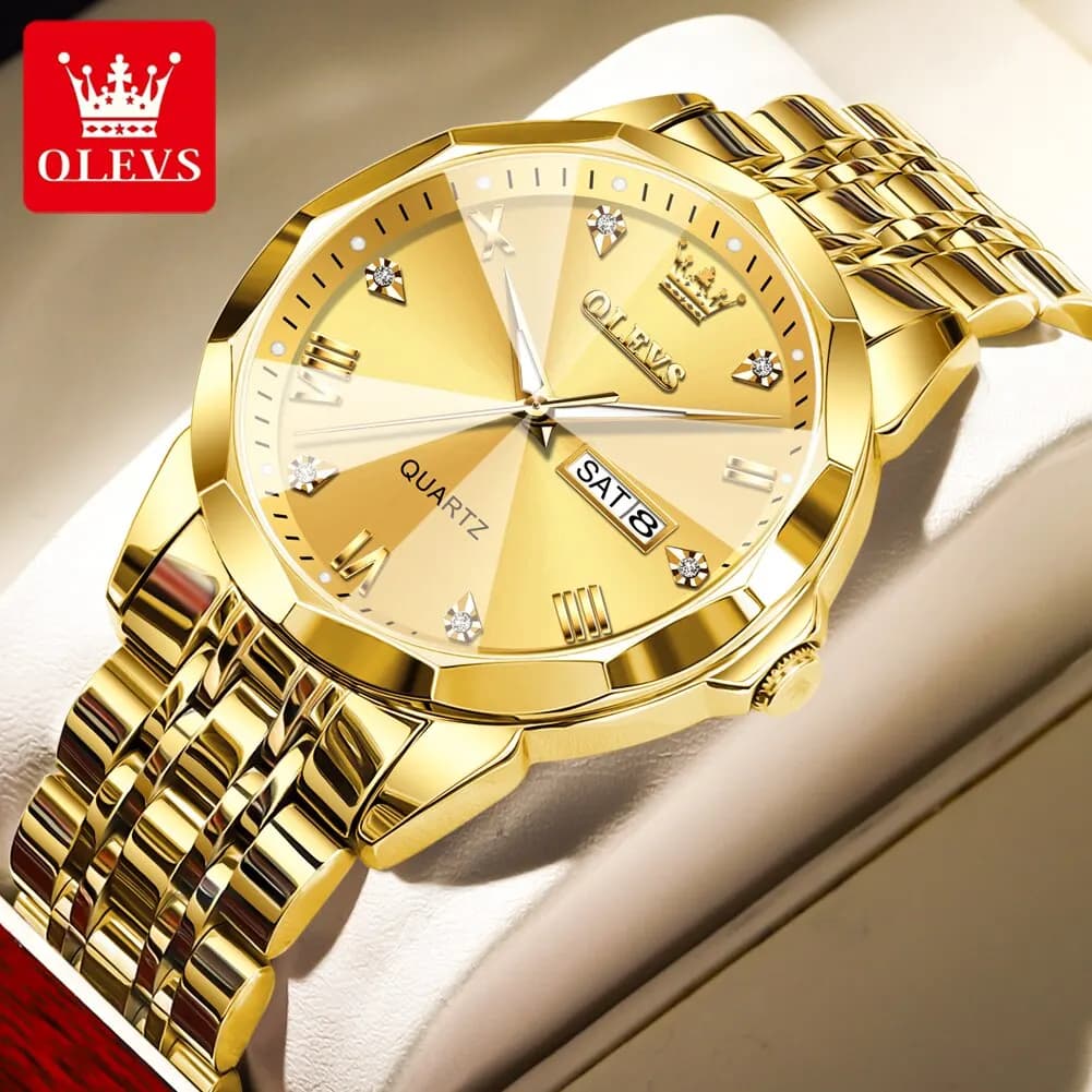 OLEVS Orologi da uomo originali impermeabili Orologio al quarzo con specchio di diamanti per uomo Orologio da polso luminoso in acciaio inossidabile con data settimanale maschile