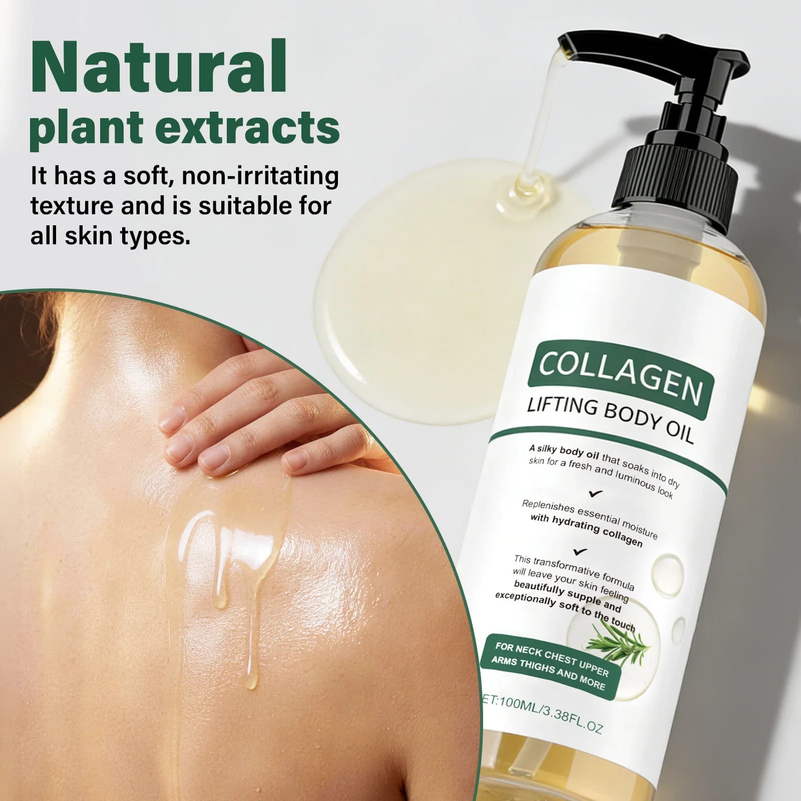 Collagen Firming Body Oil 100ml Enhance Skin Elasticity & Tighten Deep Hydration Moisturizing Refreshing Rosemary Non-Greasy Oil