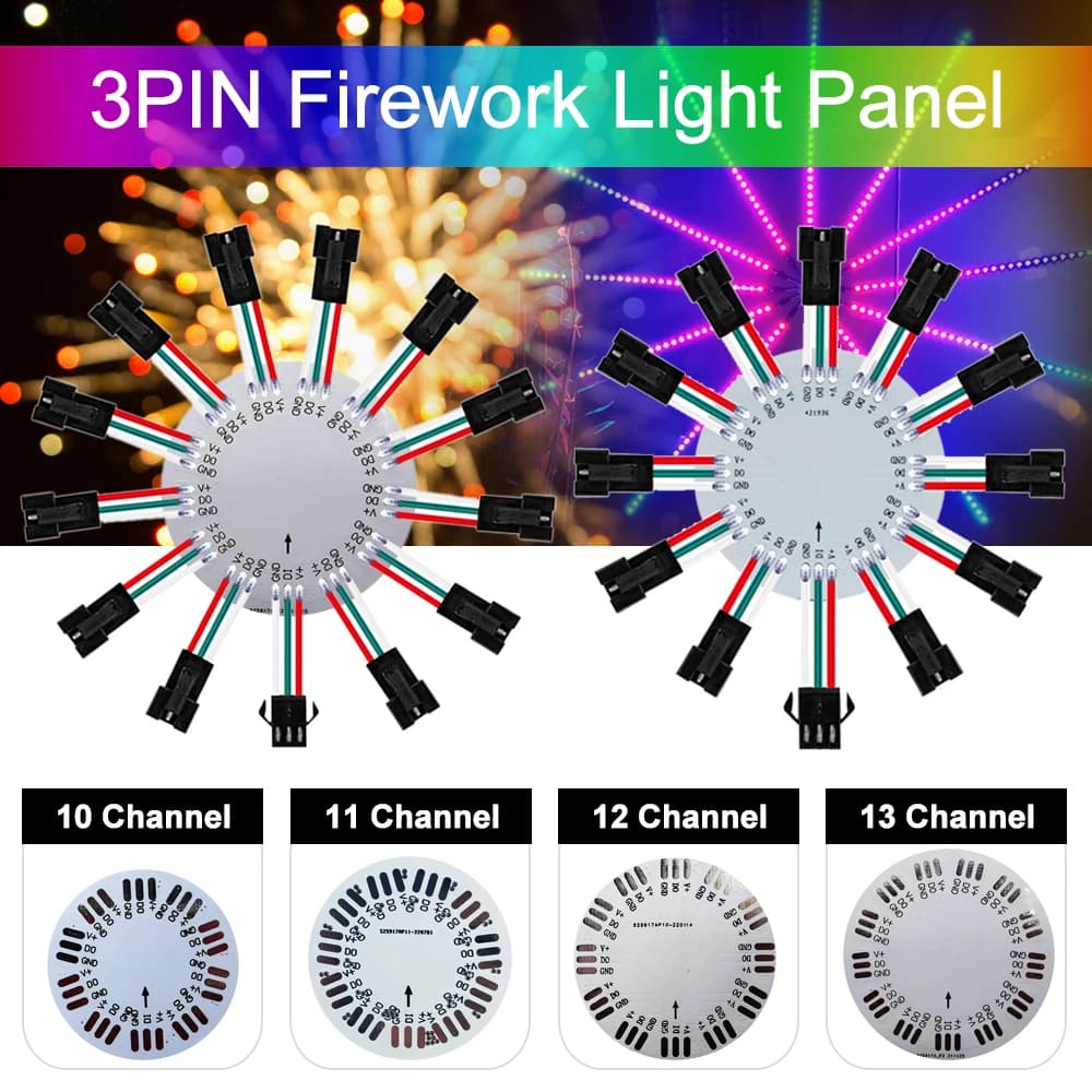 WS2812 WS2811 SK6812 11/12/13 Canali Fuochi D'artificio Modulo Luce Indirizzabile Individualmente 3PIN Pannello Rotondo Per La Decorazione Della Festa A Casa