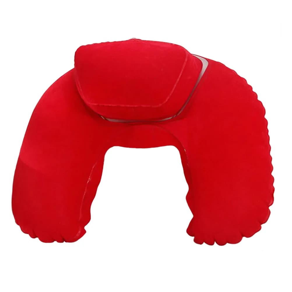 Cuscino Gonfiabile a Forma di U per il Collo, Design Ergonomico Rosso per Viaggi all'Aperto, Campeggio, Supporto per Collo e Schiena