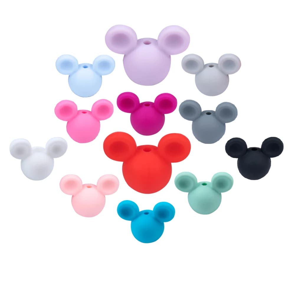 10/20 pezzi di perline focali a forma di testa di Topolino in tinta unita per gioielli fai da te, braccialetti, collane, orecchini, portachiavi, ecc. Accessori fatti a mano.