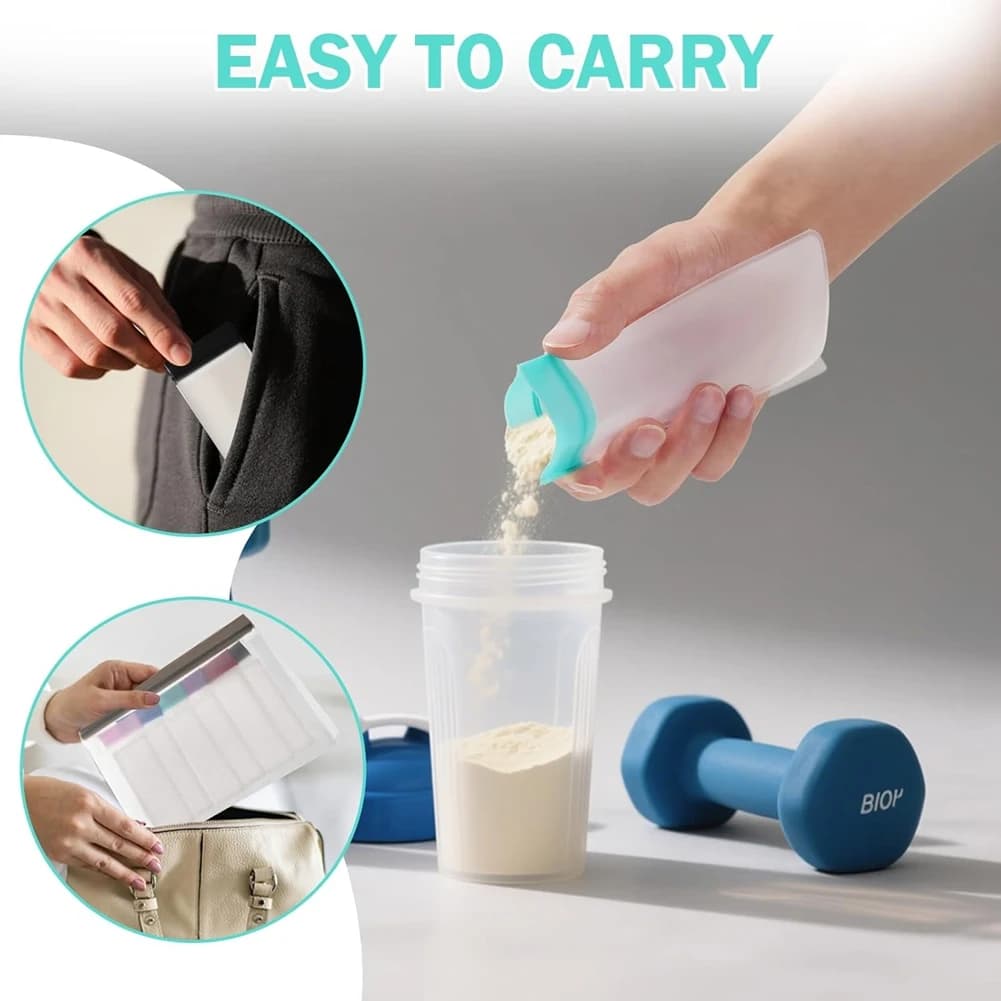 A24I Protein Powder Travel Container Set Single Dose Reusable Powder Supplement Packets with Funnels,Spoons and Labels
