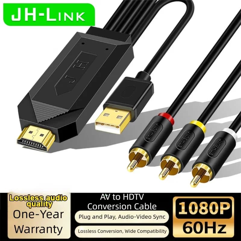 Cavo da HDMI a RCA, Convertitore Audio Video 1080P 60Hz, Plug & Play, Placcato in Oro, per Vecchie TV, DVD, VCD