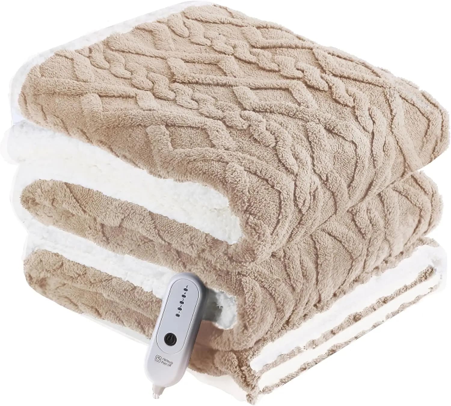 Coperta riscaldata Sherpa con motivo 3D, doppia dimensione con 5 livelli di calore e spegnimento automatico, beige per un calore accogliente