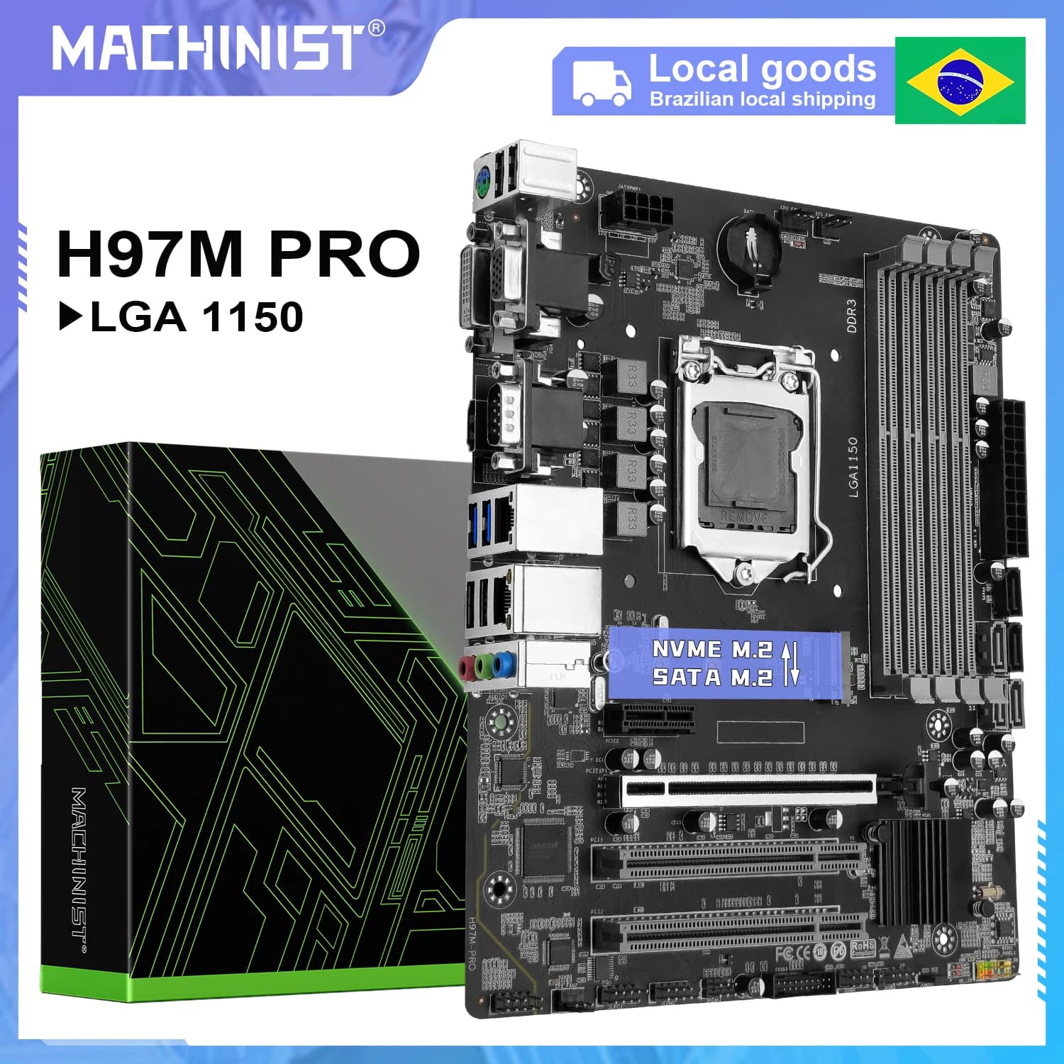 Scheda madre MACHINIST H97 LGA 1150 Supporto per processore Intel Pentium/Core/5th Gen Xeon CPU DDR3 RAM Memoria desktop SSD M.2H97M-PRO