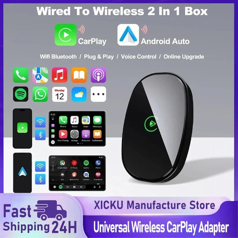 Adattatore CarPlay Wireless: da Cablato a Wireless per Apple CarPlay e Android Auto, Plug & Play con Controllo Vocale per iPhone e Auto Android