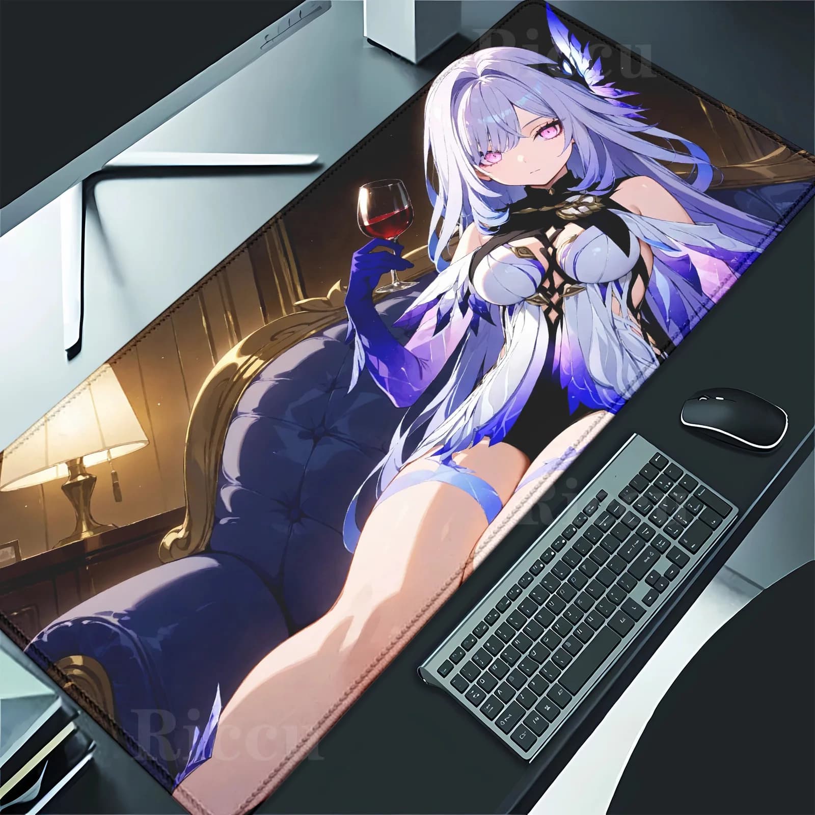 Genshin Impact Skirk Mouse Pad Anime Gaming Pad Table mats Backlit rubber desktop mouse mats Board mats for PC and-sport