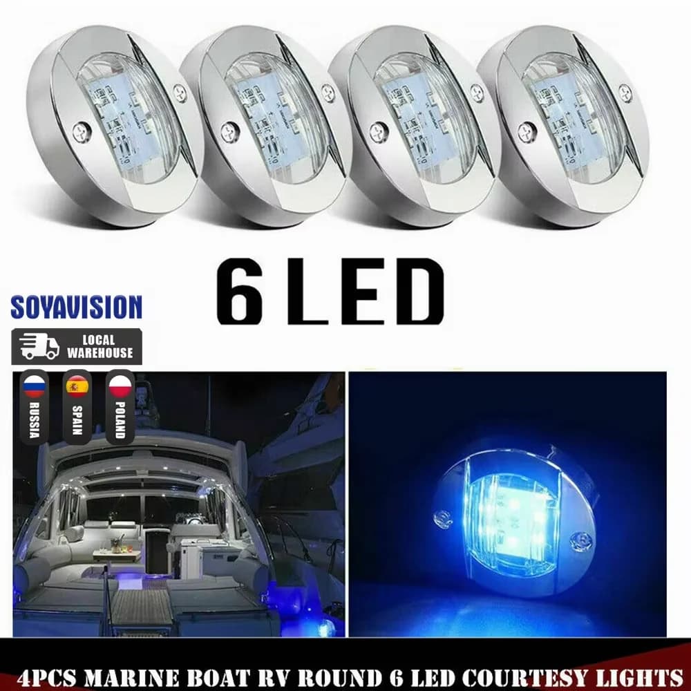 Luce di Navigazione Marina LED Rotonda Cromata da 3 Pollici con 6 LED, Montaggio a Poppa, Impermeabile, per Barche, 6-2835-SMD 12V DC