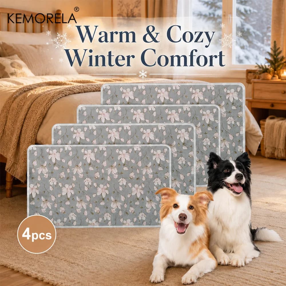 4PCS Washable Dog Pee Pads Winter Warm Reusable Pet Training Mats Soft Cozy Puppy Bed Pads for Crate Floor Sofa Car Seat