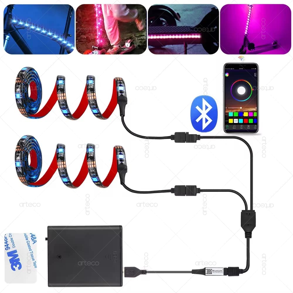USB Bluetooth RGB Led Strip Light Battery Powered Scooter Flexible Diode Tape LED Lighting For Bicycle Skateboard Bike Lighting