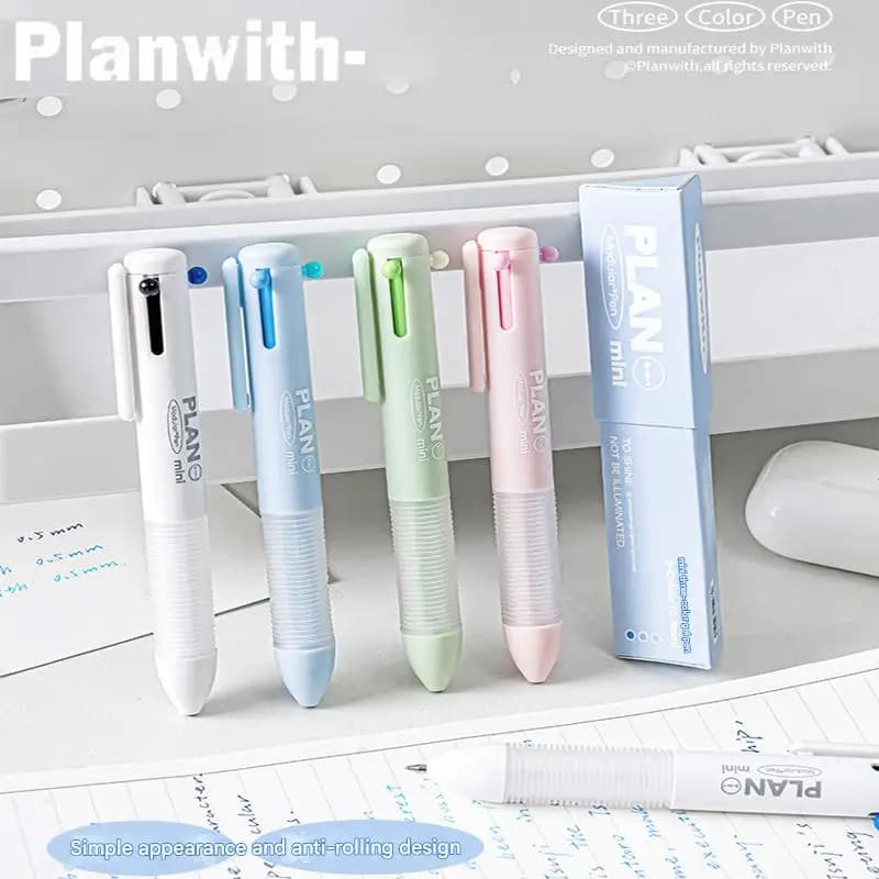 Planwith Mini penna multifunzione INS Penne gel con impugnatura smerigliata comfort antirotolamento a 3 colori, cancelleria portatile impermeabile senza sbavature