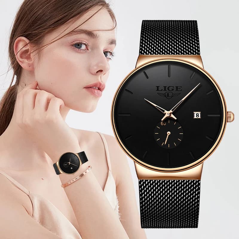 New Fashionable LIGE Women's Casual Quartz Watches Women's Watch With Waterproof Business Calendar With Ultra Slim Luxury Knit Belt Of Best Brands