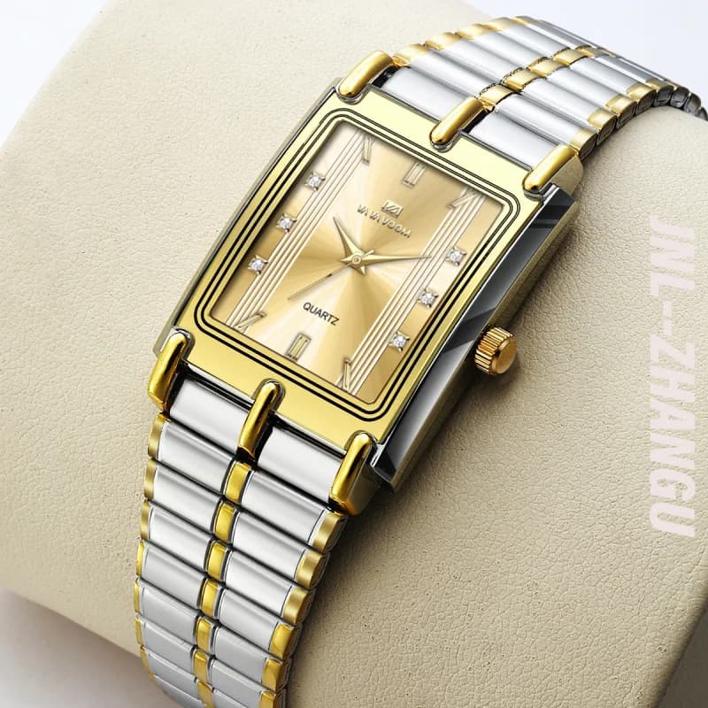 New Design Luxury Coupled Stainless Steel Strap Rectangular Case Quartz Watches Business Couple Watch wholesale