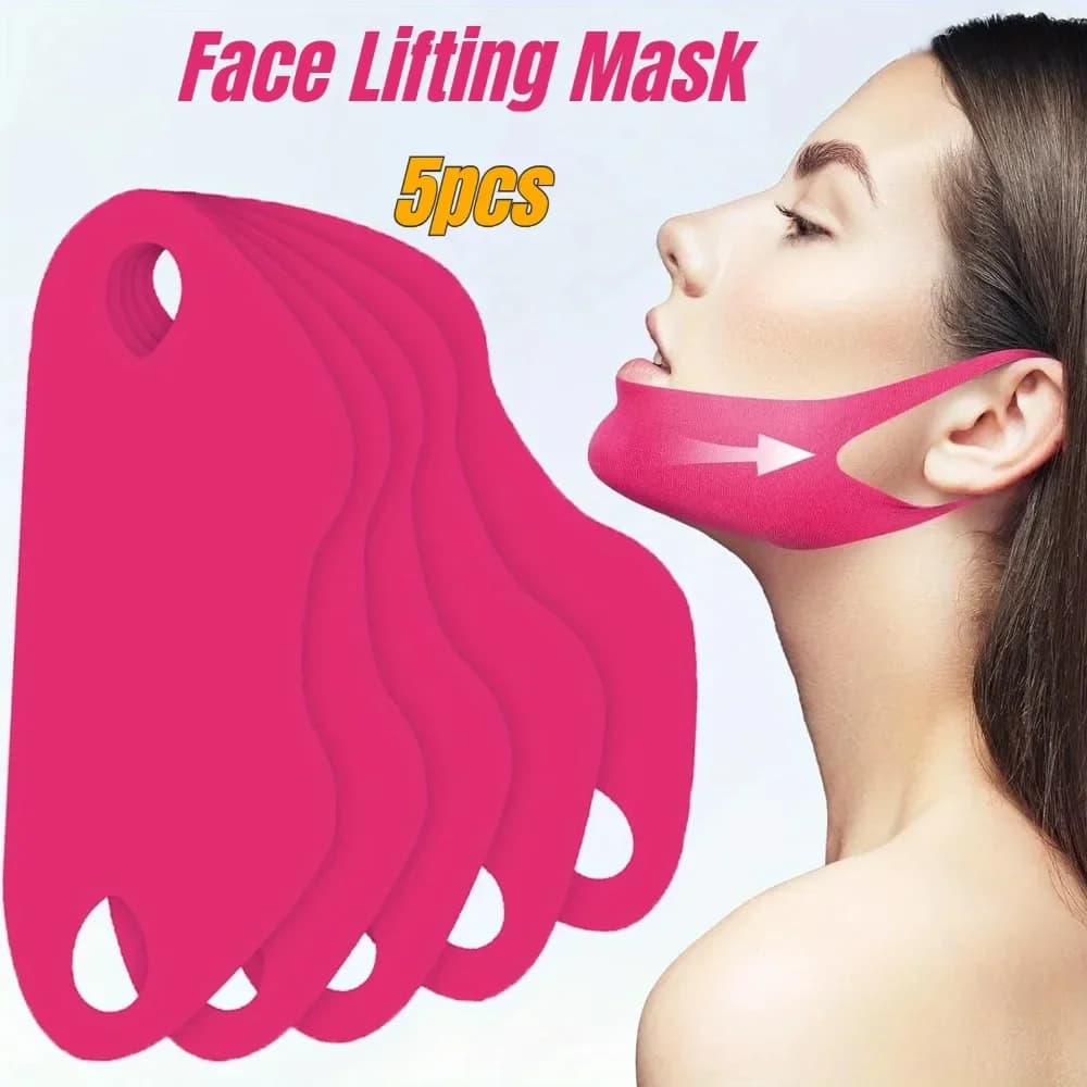 5 Pezzi Fascia Modellante Viso Donna, Maschera Lifting Viso a V, Riduttore Doppio Mento, Cinghia Facciale per Rassodare e Tonificare la Pelle, Strumento per la Cura della Pelle