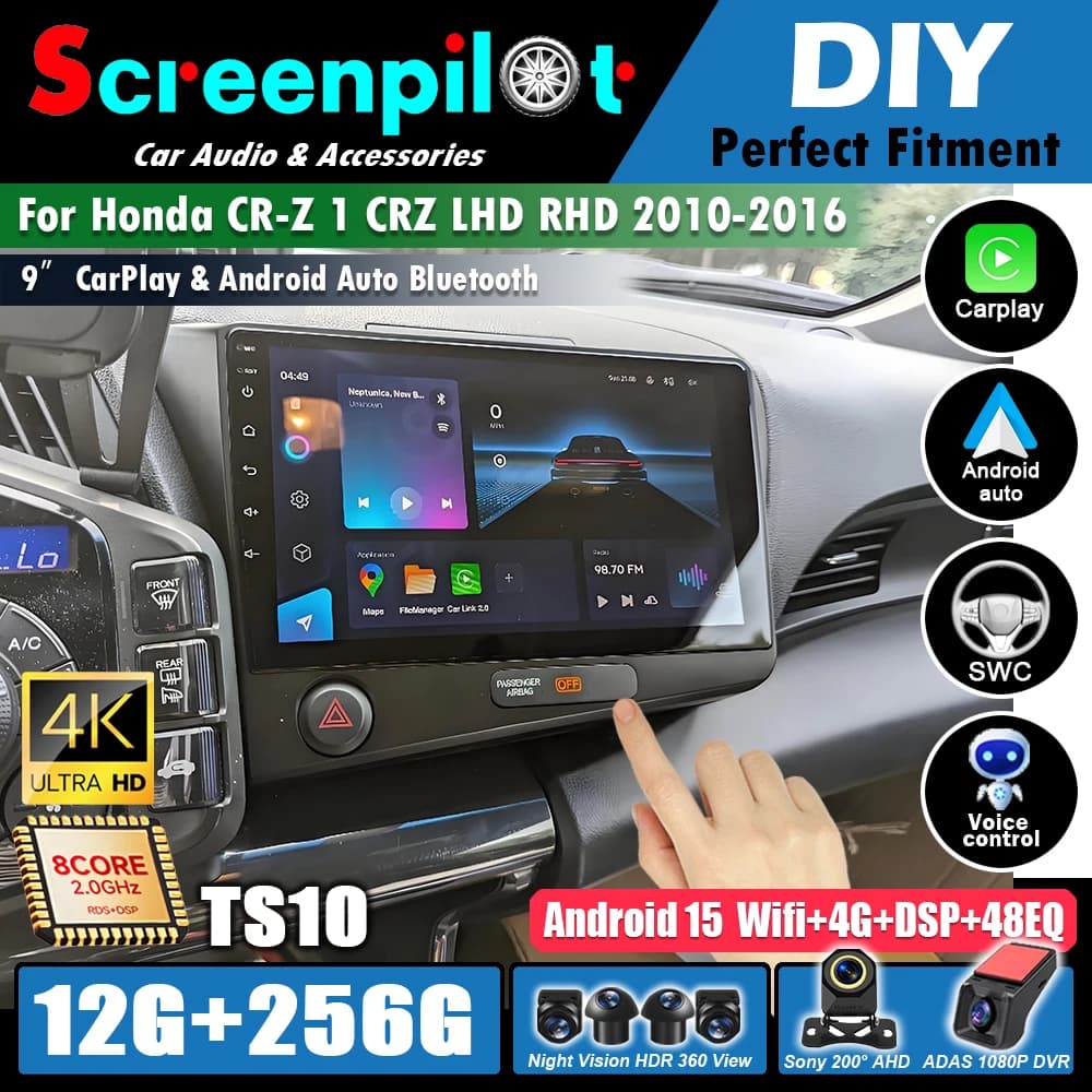 Android 16For Honda CR-Z 1 CRZ LHD RHD 2010 - 2016 Car Radio Multimedia 5G Wireless Carplay Touch Screen GPS Navigation Stereo