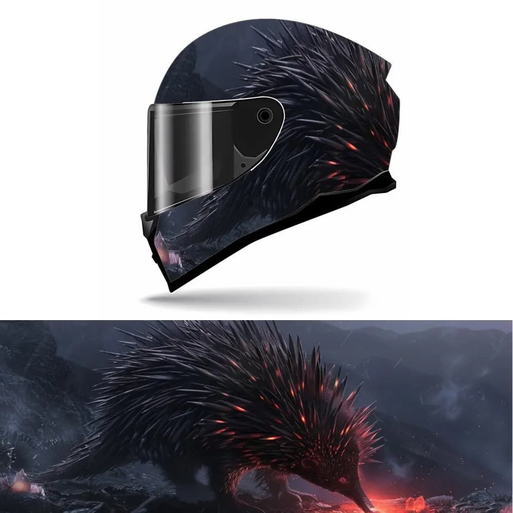 Adesivo per casco integrale con design riccio a luce rossa mistica - Adesivo decorativo per casco da corsa per moto in stile artistico in PVC resistente, S