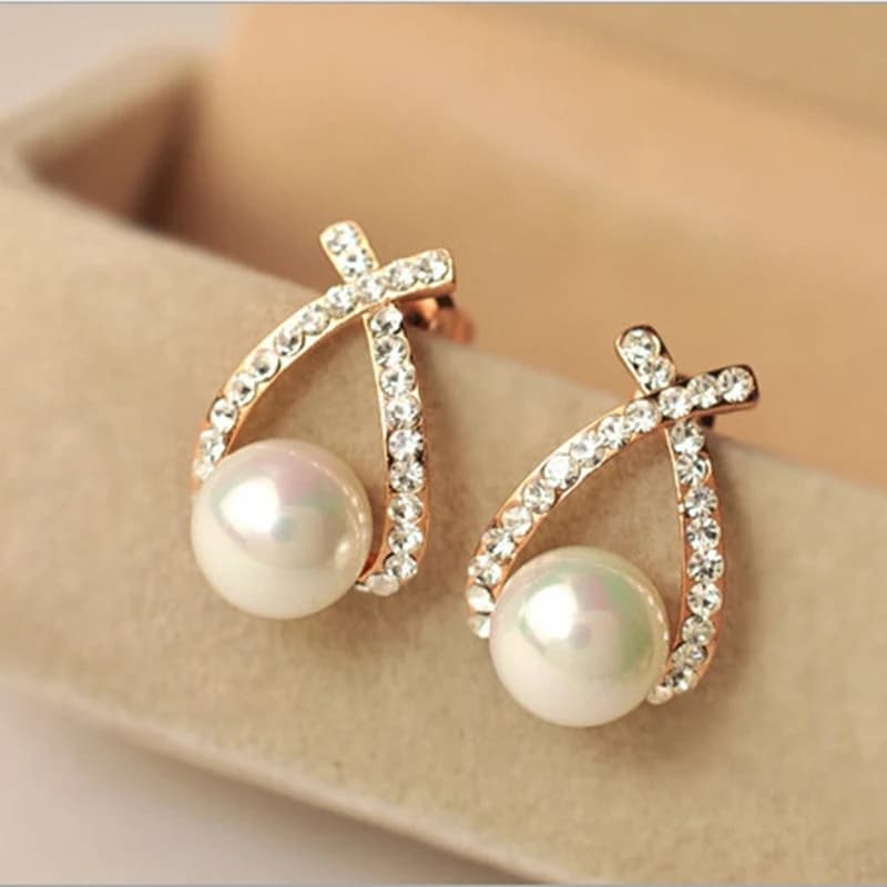 Orecchini a bottone in cristallo con croce di moda Brincos Perle Pendientes Bou Orecchini di perle per ciondolo donna