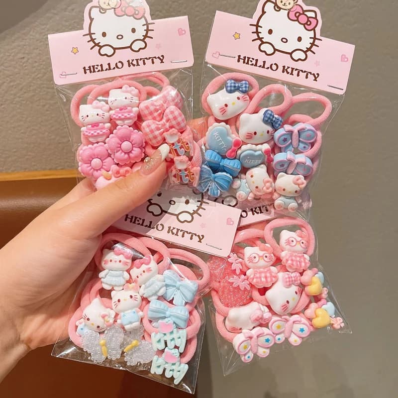 10 Pezzi Elastici per Capelli per Bambini, Rosa, con Fiocco a Forma di Gatto KT, Accessori per Capelli, Piccoli Elastici in Gomma Delicati sui Capelli per Bambine