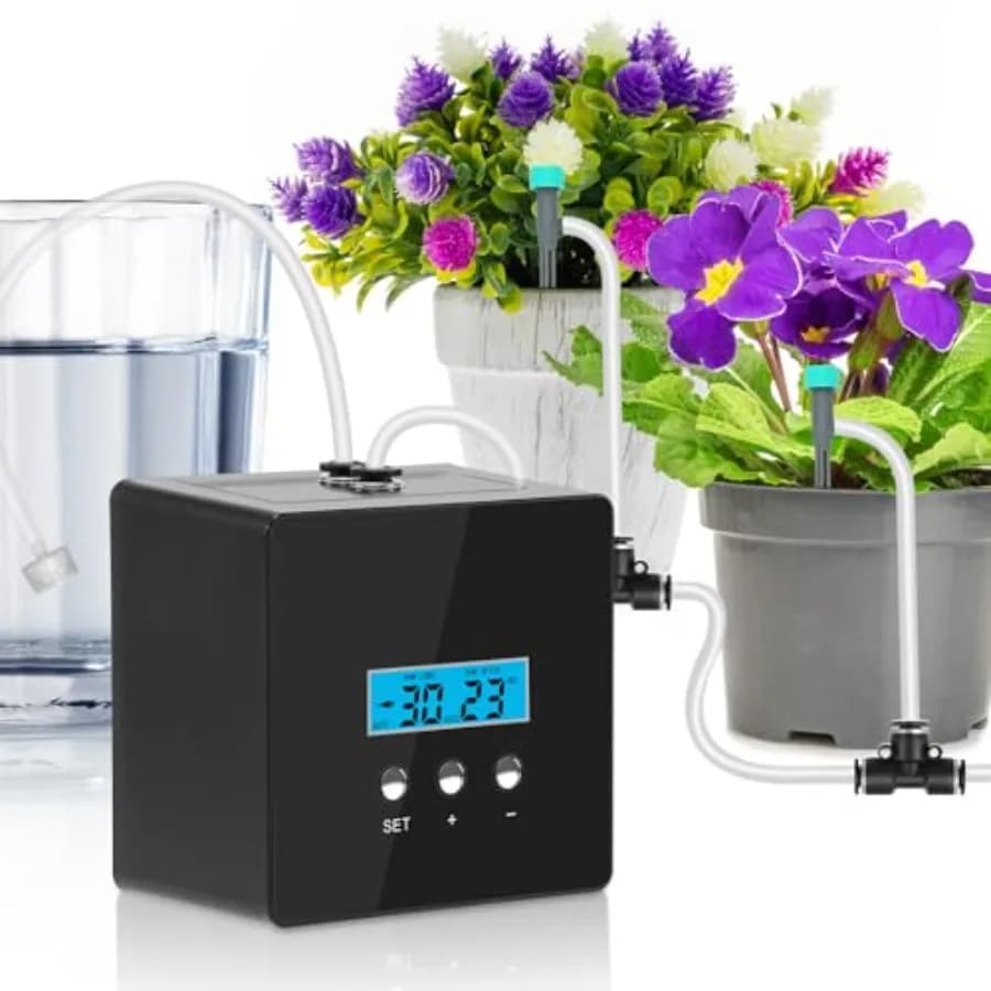 Sistema di Irrigazione Automatico per Piante in Vaso - Innaffiatore per 10 Piante da Interno con Timer, Design Anti-Perdita e Alimentazione USB-C/Batteria