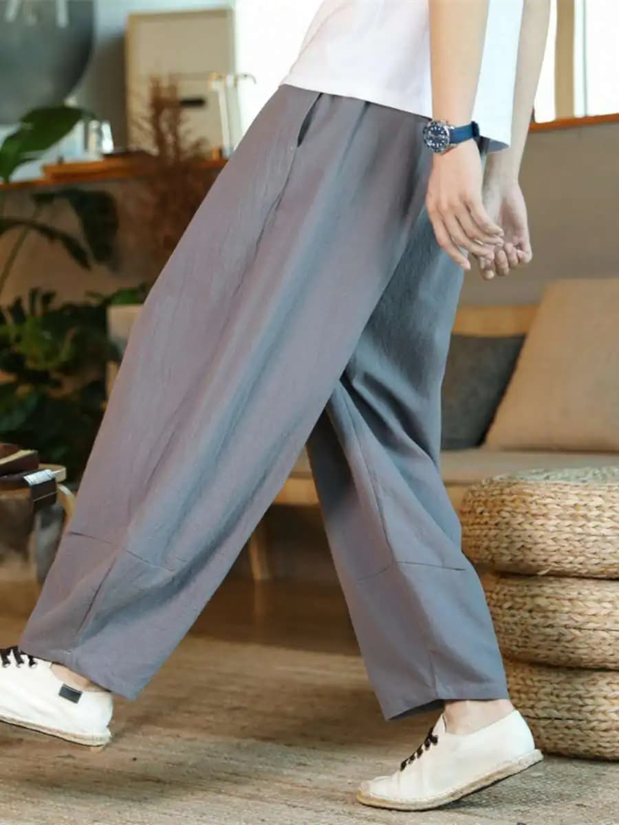 Men's Sporty Harajuku Style Loose Lantern Pants Wide Leg Casual Trousers Thickened Fleece mid Waist Nine Points Jeans