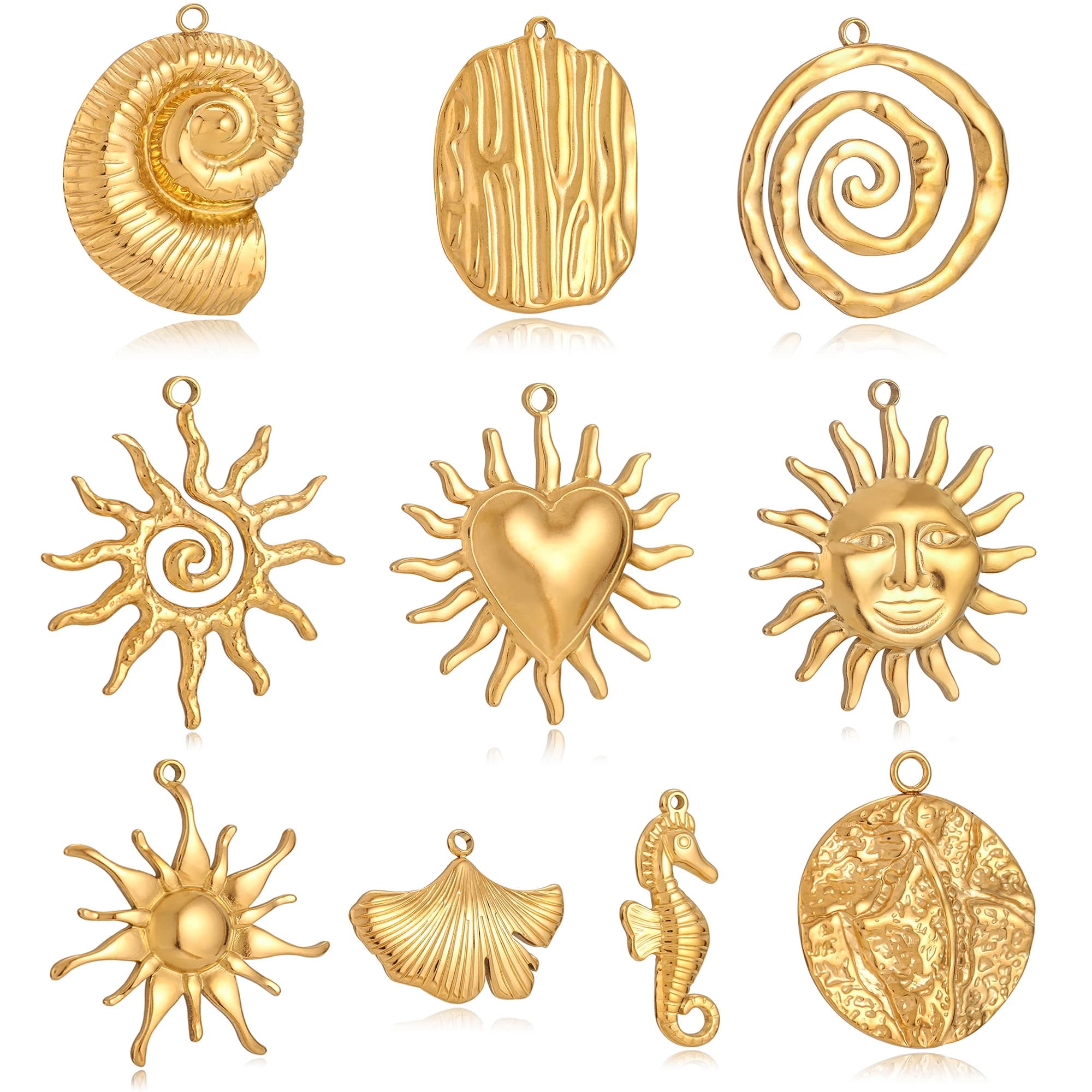3 pezzi in acciaio inossidabile moda retrò bohémien Sun Conch Charms gioielli fai da te orecchini collana ciondolo di grandi dimensioni Color oro