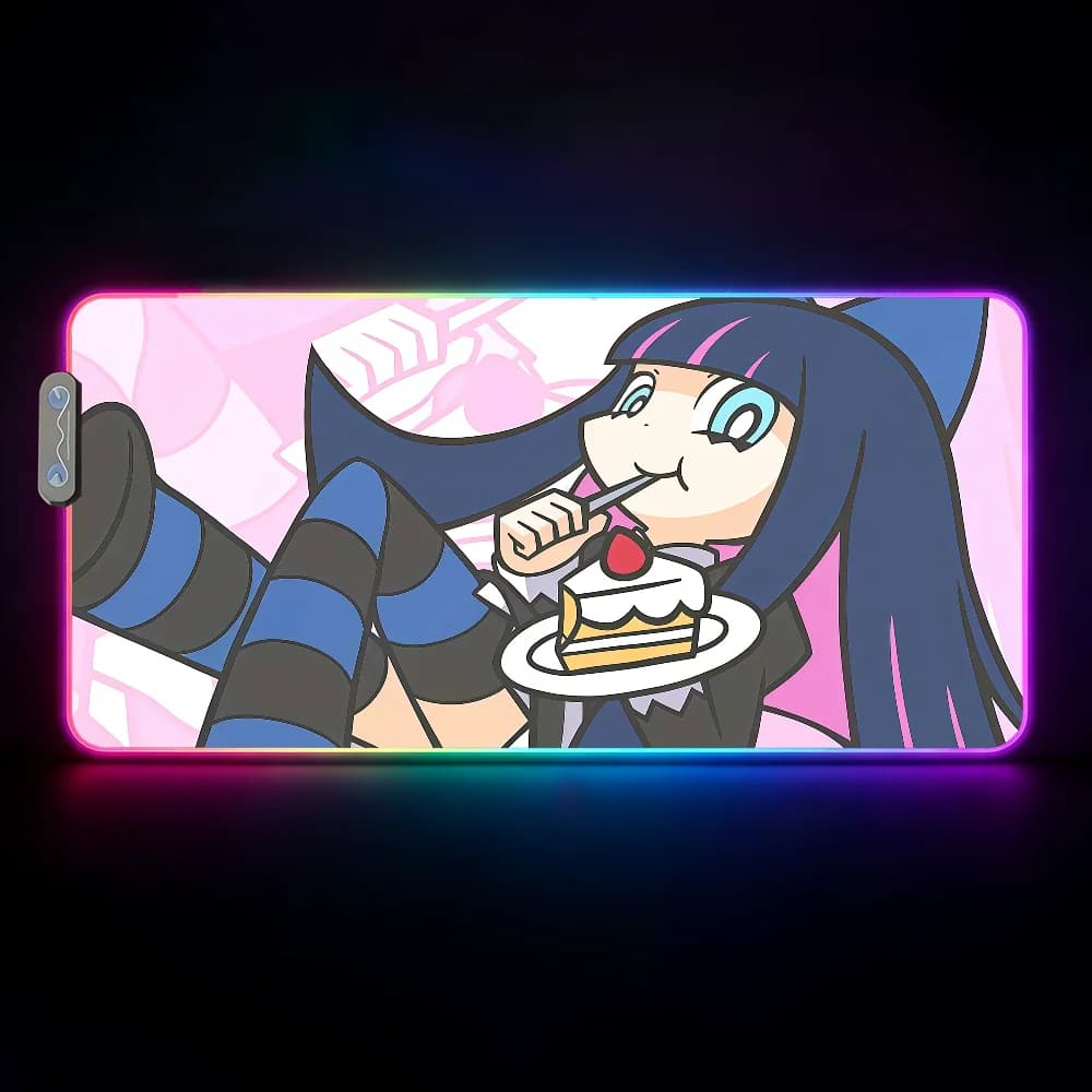 Tappetino per mouse Panty and Stocking with Garterbelt impermeabile con luce LED RGB, colorato, per tastiera da gioco, antiscivolo, superficie per scrivania