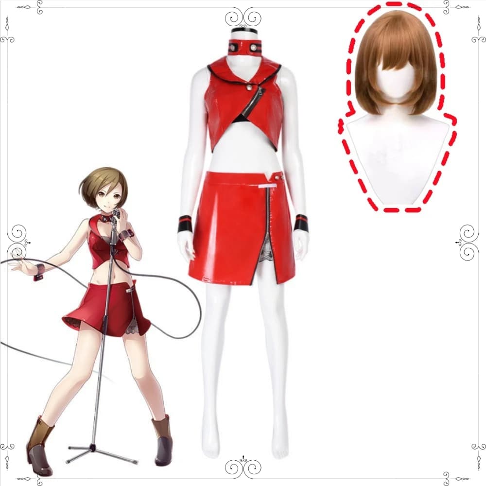 Cosplay costume Virtual Idol MEIKO, complete with red top and short skirt with accessories, suitable for show clothing on stage