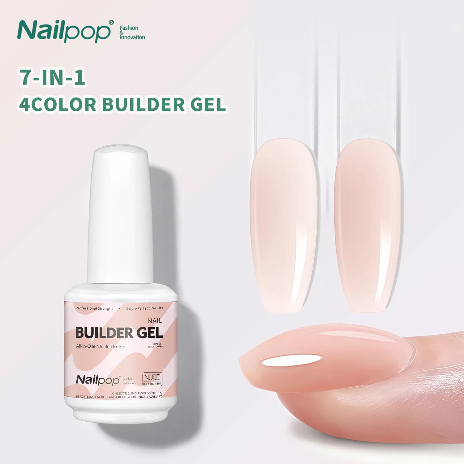 Nailpop Gel Costruttore 7-in-1 Professionale, Gel per Estensione Unghie, 8 Colori, Gel Rinforzante, Gel Costruttore Duro per Unghie 15ml