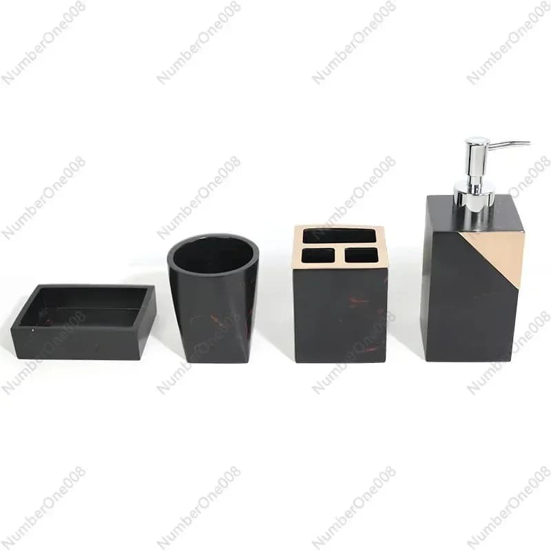 Set di 5 Accessori per Bagno in Resina con Motivo Marmorizzato, Dispenser di Lozione e Kit Pompa Sapone di Lusso, Decorazione Moderna Stile Hotel