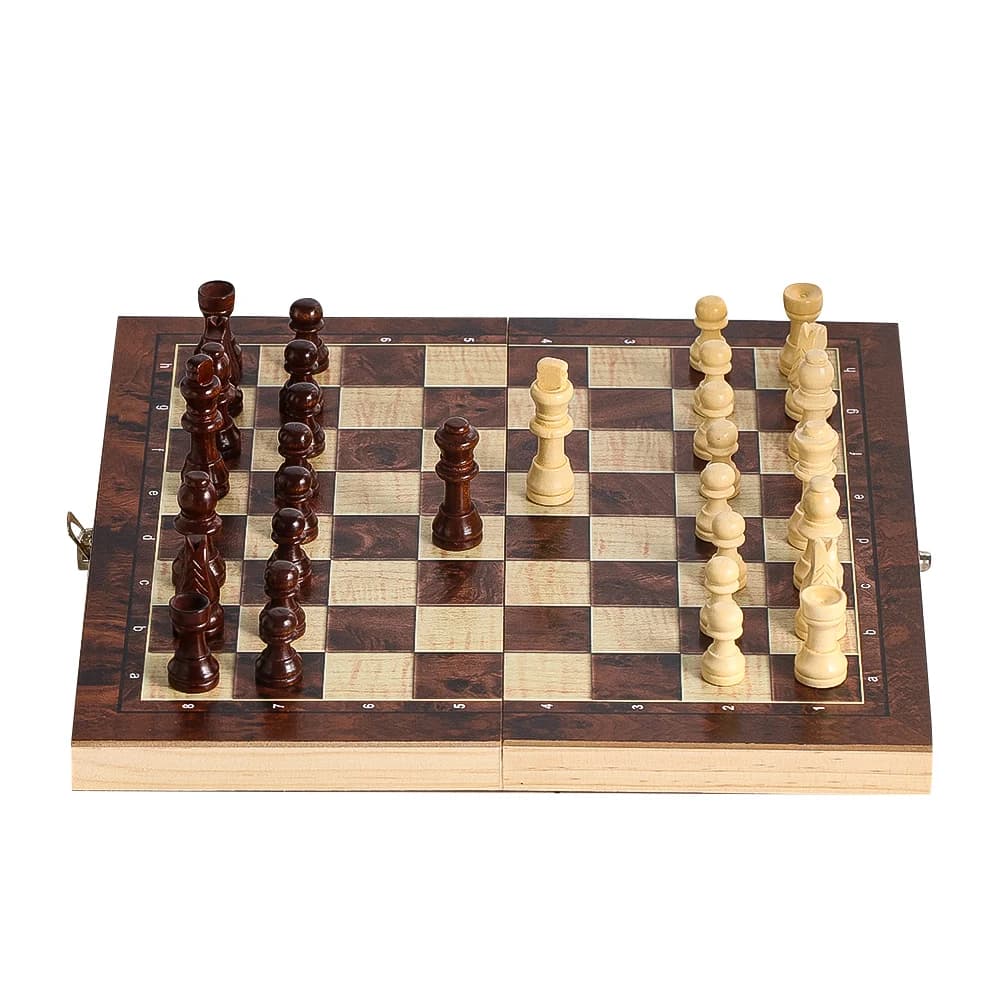 3 in 1 Scacchi Dama e Backgammon Gioco da tavolo Set Scacchiera portatile pieghevole in legno Strategia familiare Puzzle Regalo educativo