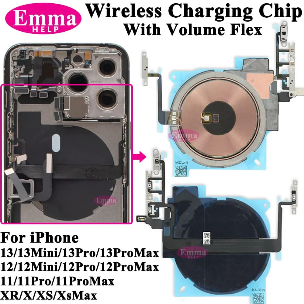 1 pz bobina di ricarica wireless per iPhone 11 12 13 Pro Max XS XR X + volume di alimentazione flessibile controllo audio caricatore antenna NFC sostituzione