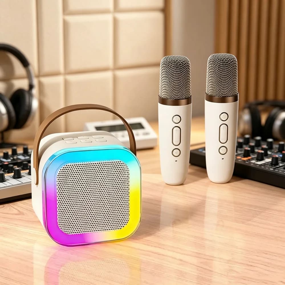 Karaoke Machine for Kids Adults, Portable Bluetooth Speaker with 1/2 Wireless Microphones, Karaoke Toys for Family Party
