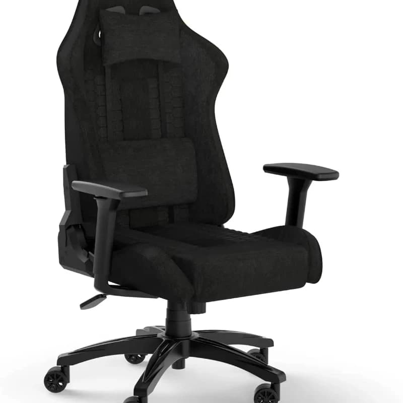 Sedia da Gaming in Tessuto Design Racing con Cuscino Lombare in Memory Foam, Cuscino per il Collo, Braccioli Regolabili in Altezza, Nero124