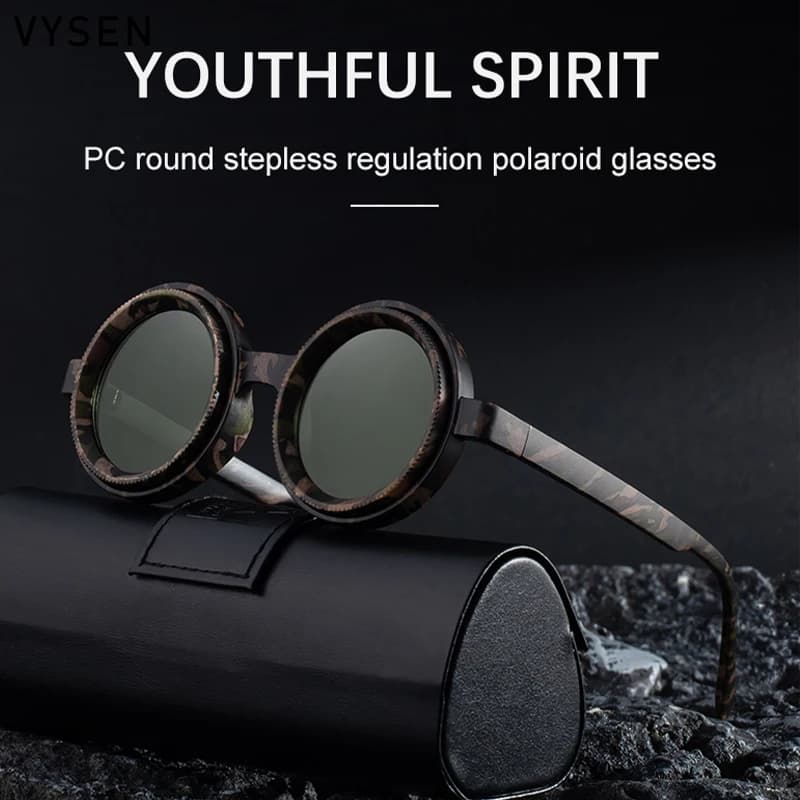 Occhiali da sole rotondi regolabili con montatura piccola polarizzata Steampunk Occhiali da sole con oscuramento ND9 Occhiali da sole per esterni Occhiali da guida per pesca