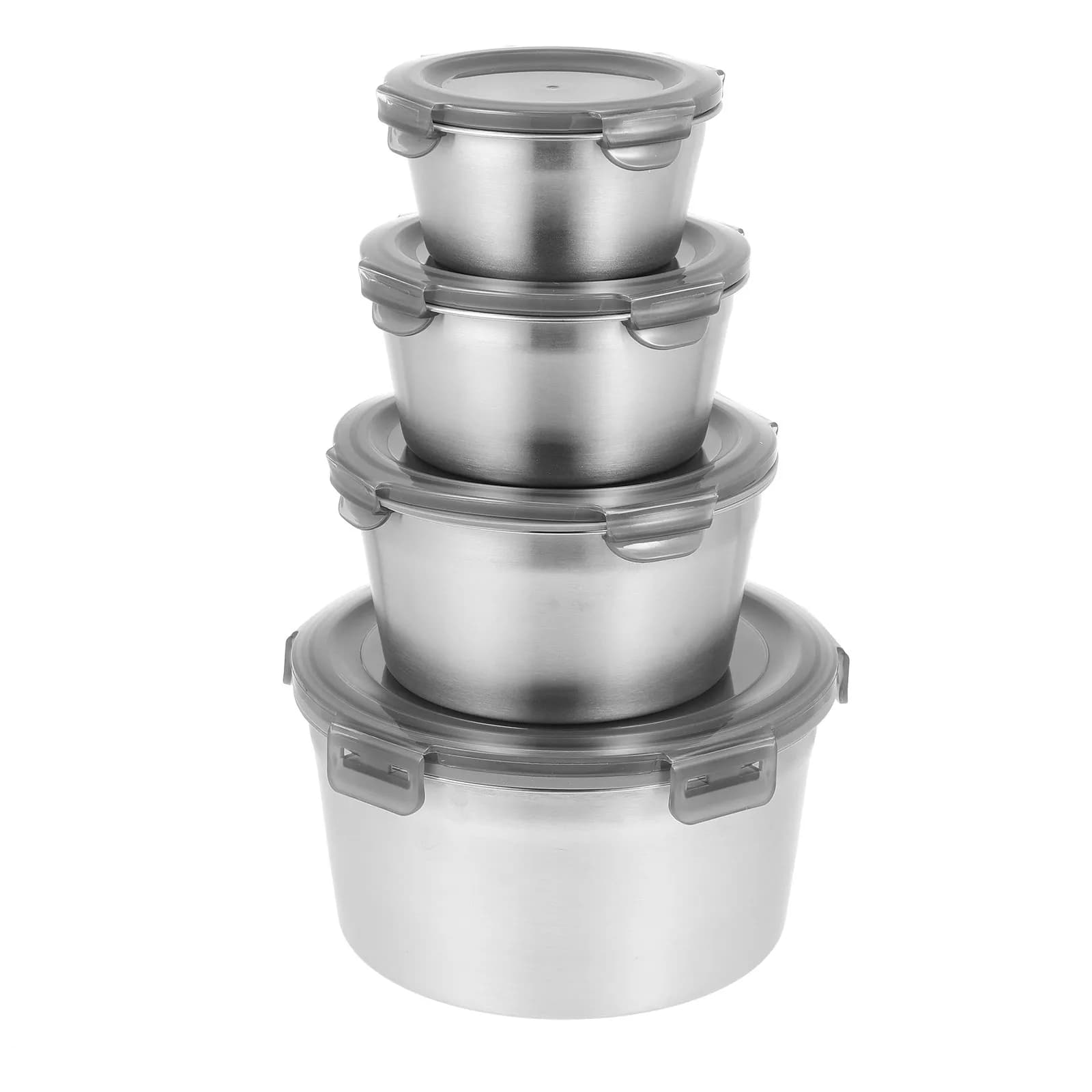 Set di 4 Ciotole in Acciaio Inox, Contenitori Ermetici per Conservazione Alimenti, Organizzatore da Cucina, Portaoggetti per Mantenere la Freschezza