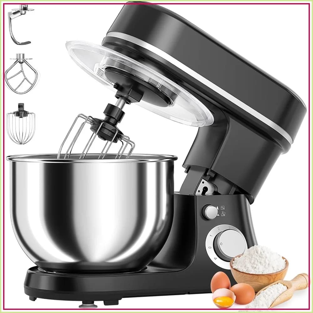 800W Stand Mixer with 5.3QT Bowl, 6-Speed & Pulse, Tilt-Head, Dough Hook, Whisk, Beater, Non-Slip Base for Baking