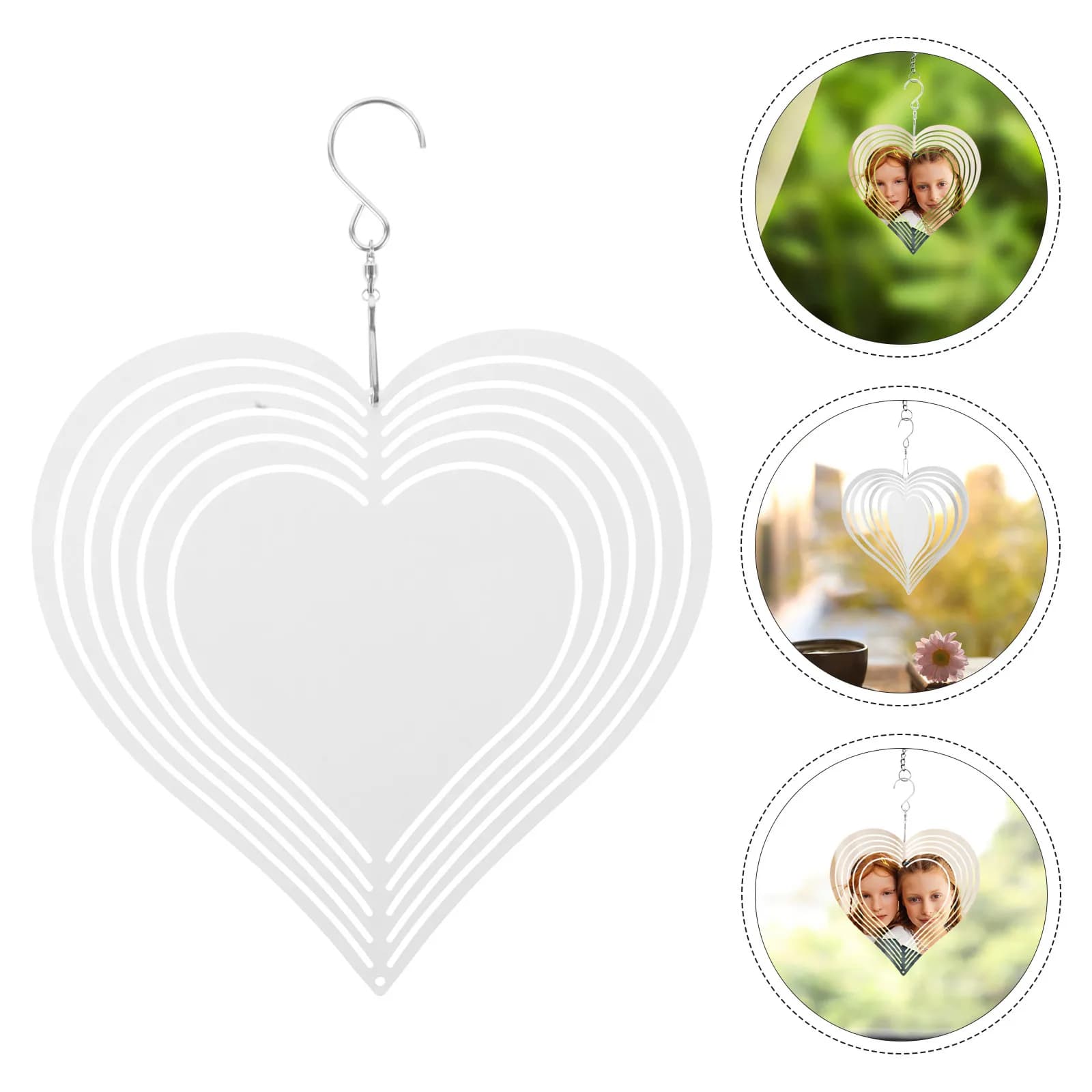 Aluminum Sublimation Wind Chime Heart Shape Outdoor Yard Garden Window Hanging Wind Spinner Blank Rust Proof Fade Resistant