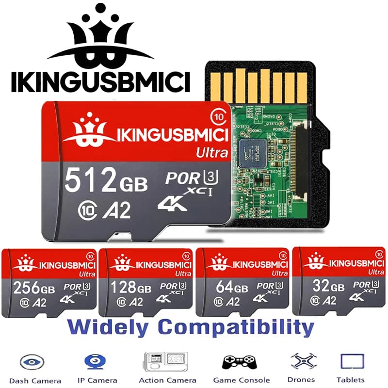 Compact SD Cards Memory Card Micro TF SD Card TF Cards 32GB 256GB 64GB 512GB Ultra HD V10 A2 for Camera Laptop PC Mac